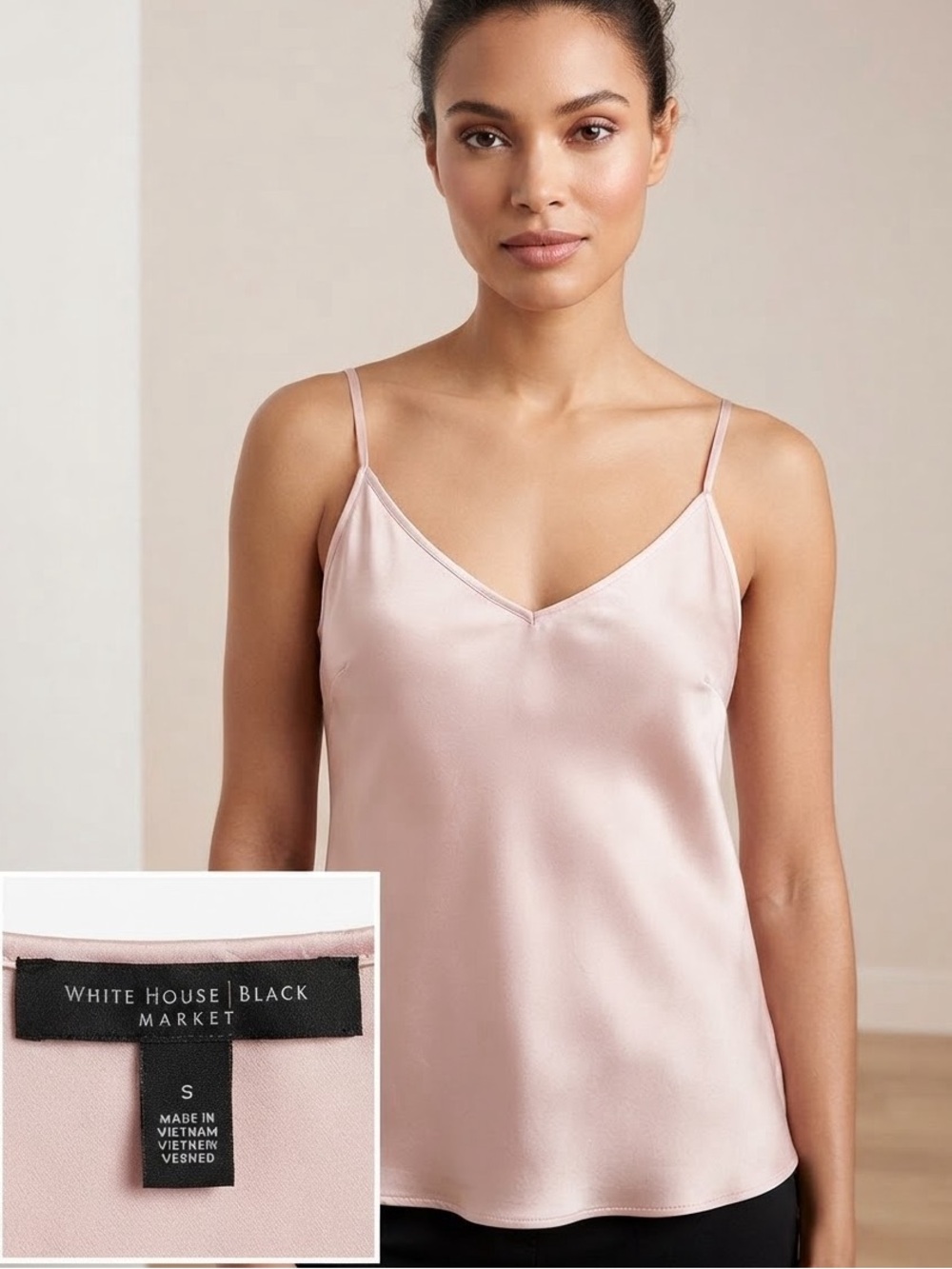 White House Black Market Pink Silk Blend Satin V-Neck Cami Tank Top Size S